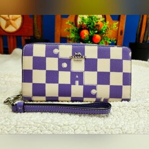 ✨NWT✨ Coach Purple Checkerboard Zip Around Wallet